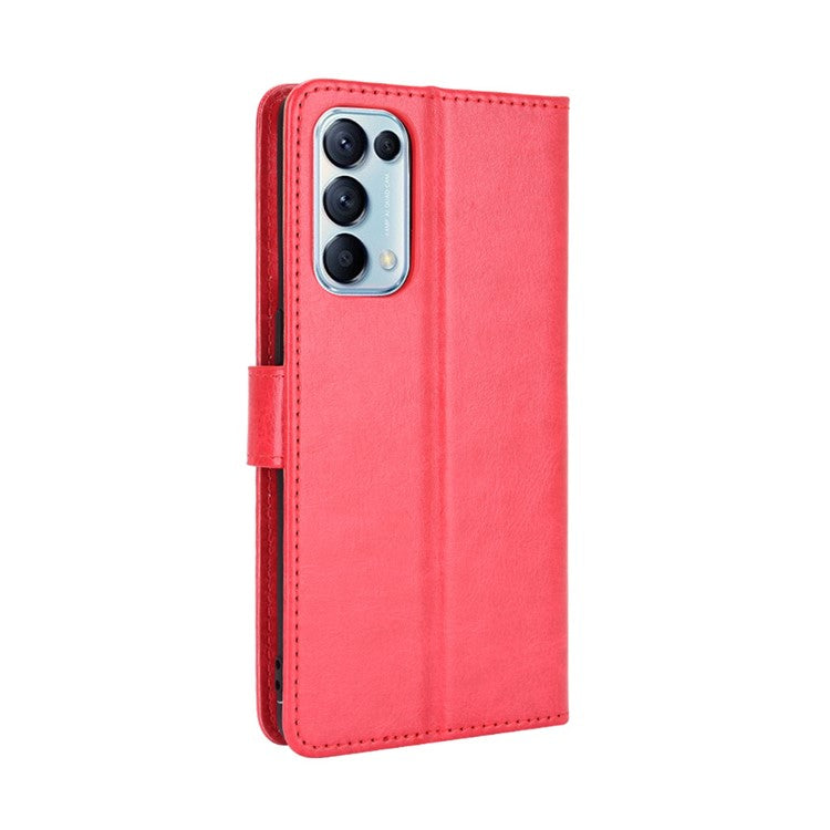 Leather Full Protection Wallet Stand Crazy Horse Shell for Oppo Reno5 5G - Red