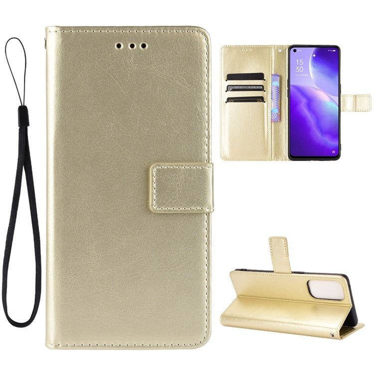 Leather Full Protection Wallet Stand Crazy Horse Shell for Oppo Reno5 5G - Gold