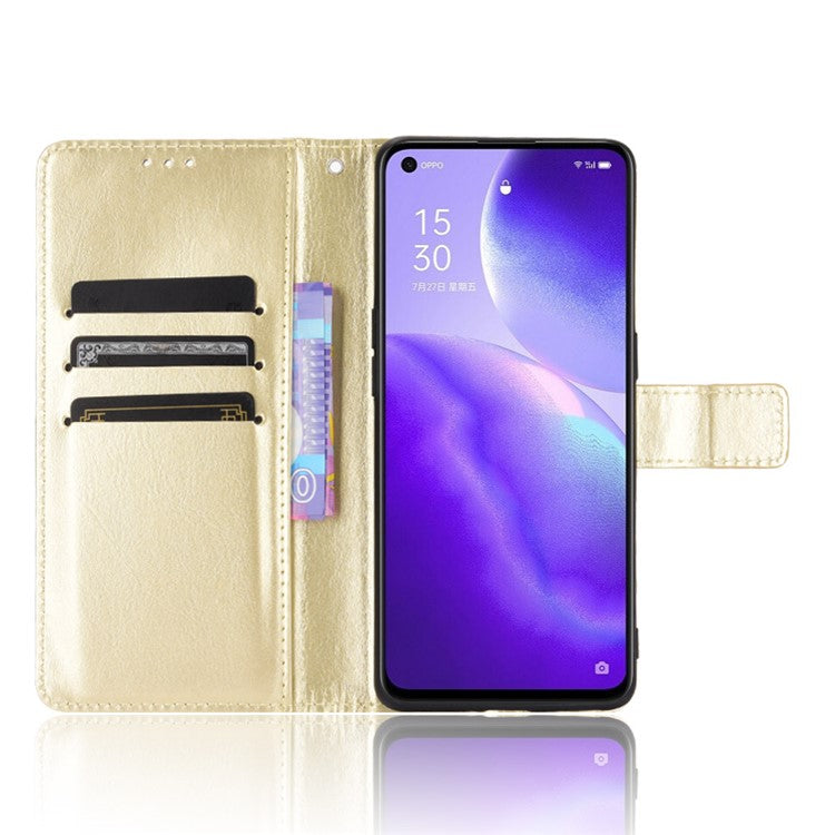 Leather Full Protection Wallet Stand Crazy Horse Shell for Oppo Reno5 5G - Gold