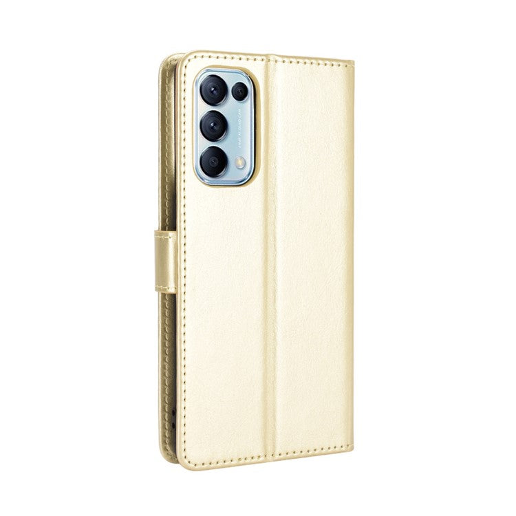 Leather Full Protection Wallet Stand Crazy Horse Shell for Oppo Reno5 5G - Gold