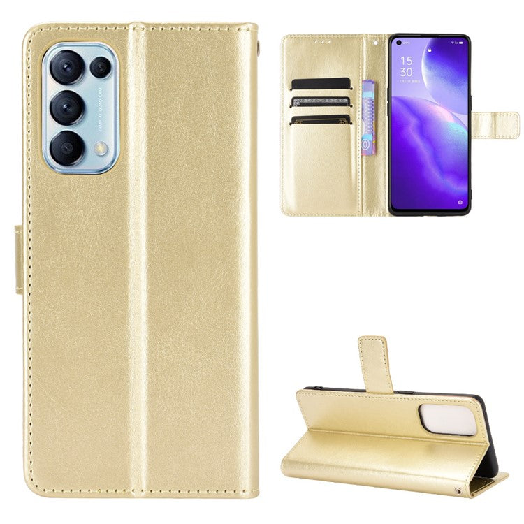 Leather Full Protection Wallet Stand Crazy Horse Shell for Oppo Reno5 5G - Gold