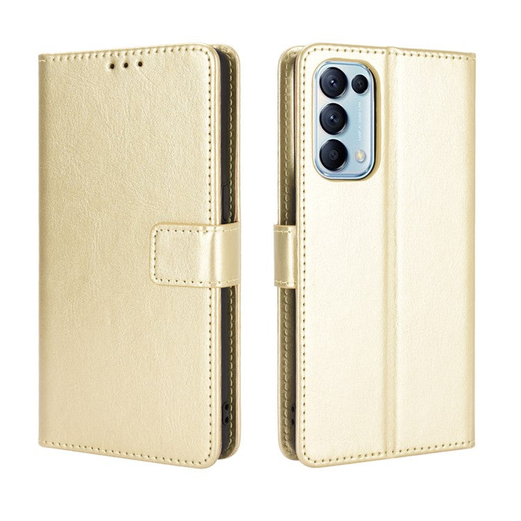 Leather Full Protection Wallet Stand Crazy Horse Shell for Oppo Reno5 5G - Gold