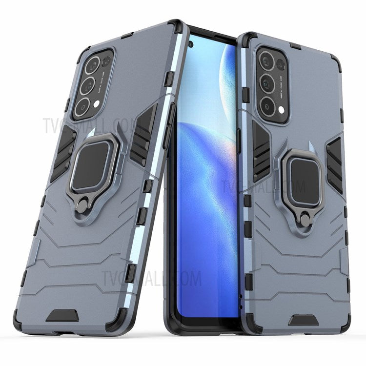 PC + TPU Combo Protective Shell with Finger Ring Kickstand for Oppo Reno5 Pro 5G Hybrid Phone Case - Blue