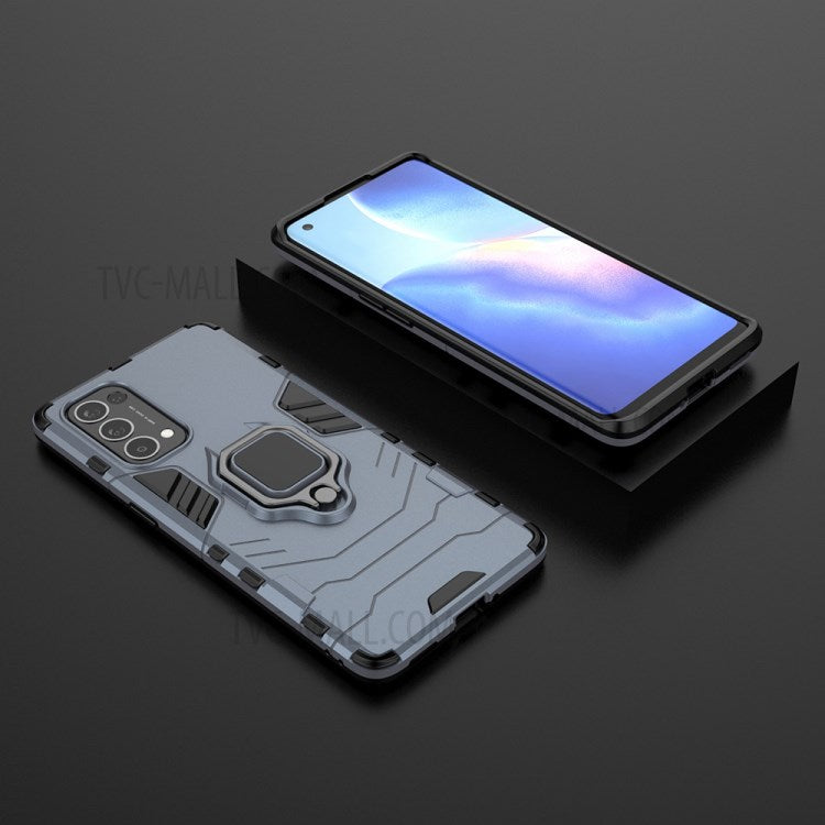 PC + TPU Combo Protective Shell with Finger Ring Kickstand for Oppo Reno5 Pro 5G Hybrid Phone Case - Blue