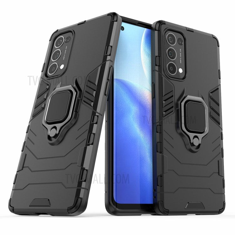 PC + TPU Combo Protective Shell with Finger Ring Kickstand for Oppo Reno5 Pro 5G Hybrid Phone Case - Black