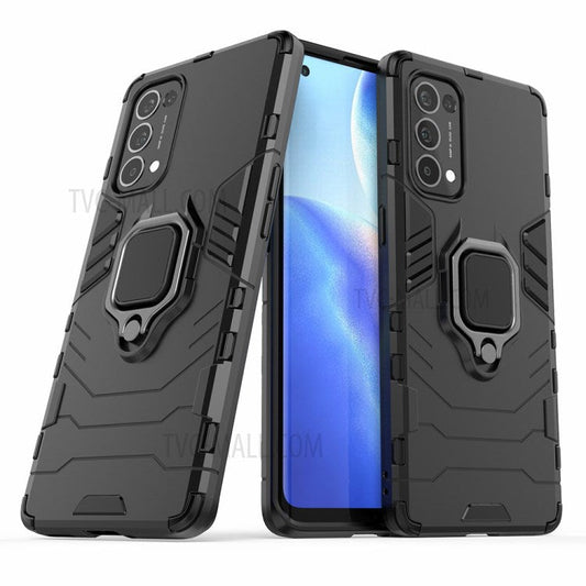 PC + TPU Combo Protective Shell with Finger Ring Kickstand for Oppo Reno5 Pro 5G Hybrid Phone Case - Black