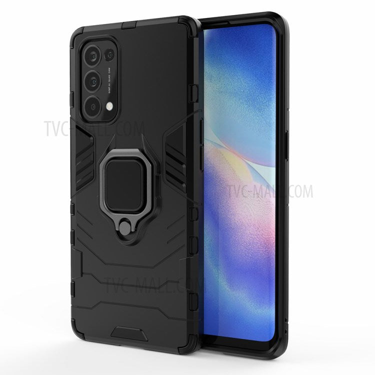 PC + TPU Combo Protective Shell with Finger Ring Kickstand for Oppo Reno5 Pro 5G Hybrid Phone Case - Black