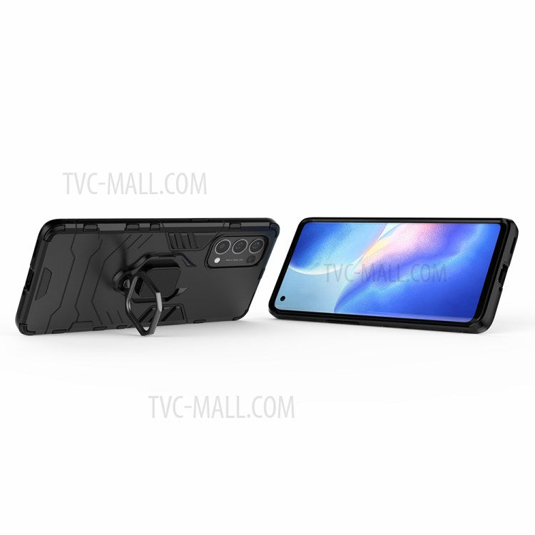 PC + TPU Combo Protective Shell with Finger Ring Kickstand for Oppo Reno5 Pro 5G Hybrid Phone Case - Black