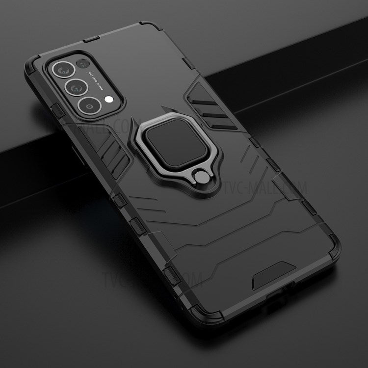 PC + TPU Combo Protective Shell with Finger Ring Kickstand for Oppo Reno5 Pro 5G Hybrid Phone Case - Black