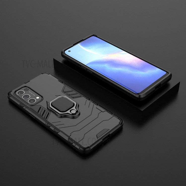 PC + TPU Combo Protective Shell with Finger Ring Kickstand for Oppo Reno5 Pro 5G Hybrid Phone Case - Black