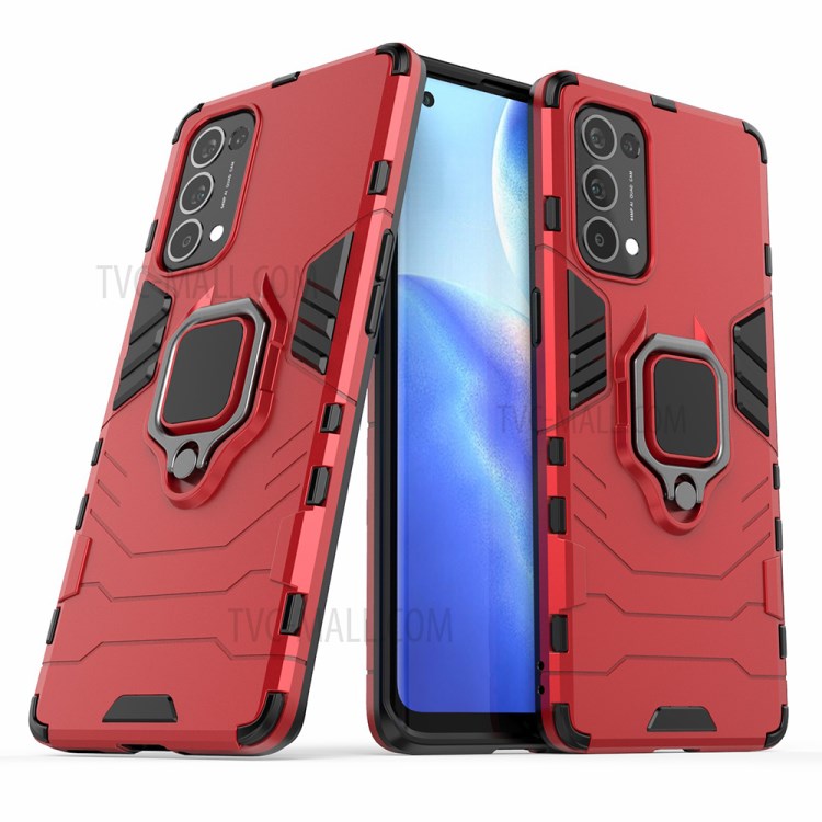 PC + TPU Combo Protective Shell with Finger Ring Kickstand for Oppo Reno5 Pro 5G Hybrid Phone Case - Red