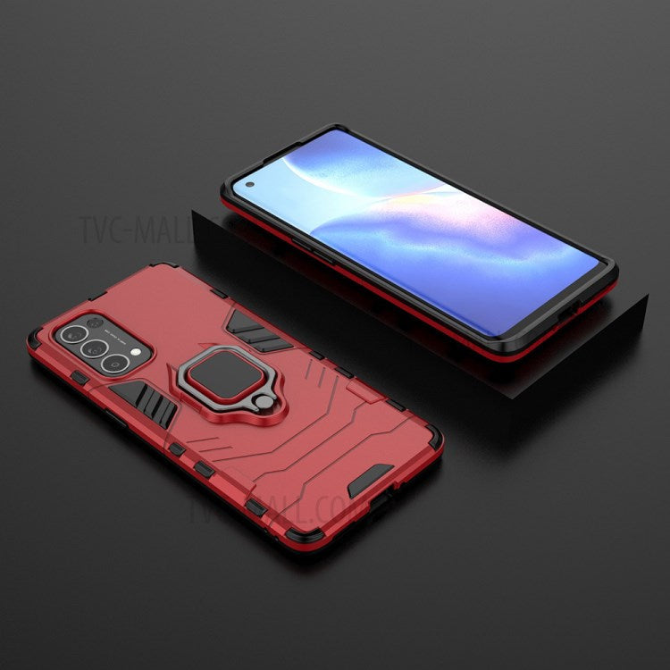 PC + TPU Combo Protective Shell with Finger Ring Kickstand for Oppo Reno5 Pro 5G Hybrid Phone Case - Red