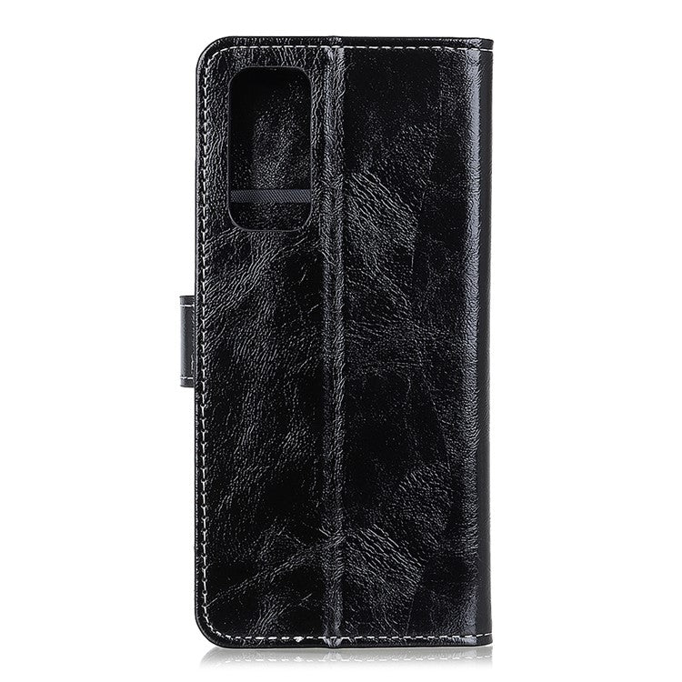 Retro Style Crazy Horse Texture Leather Phone Cover with Wallet Stand Design for Oppo Reno5 Pro Plus 5G/Find X3 Neo - Black