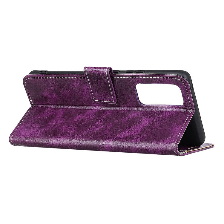 Retro Style Crazy Horse Texture Leather Phone Cover with Wallet Stand Design for Oppo Reno5 Pro Plus 5G/Find X3 Neo - Purple