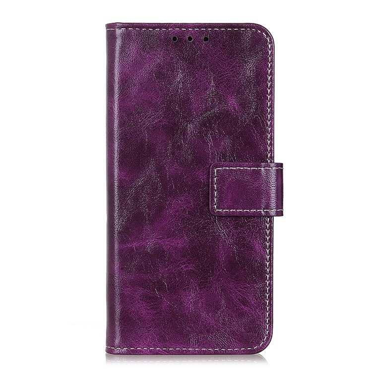 Retro Style Crazy Horse Texture Leather Phone Cover with Wallet Stand Design for Oppo Reno5 Pro Plus 5G/Find X3 Neo - Purple