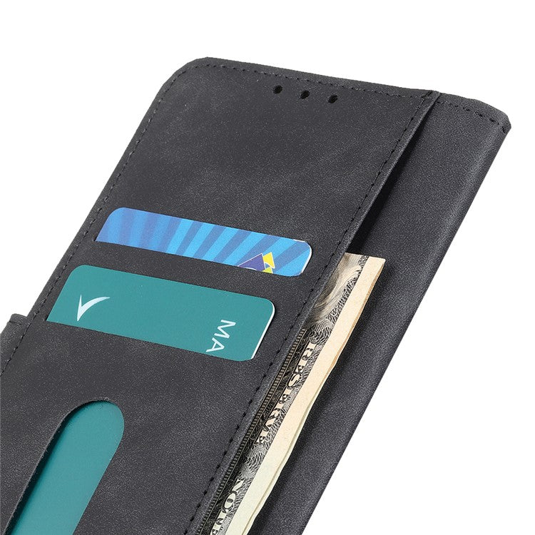 KHAZNEH Retro Style Folio Flip Leather Mobile Phone Wallet Stand Cover Case for Oppo Reno5 Pro Plus 5G/Find X3 Neo - Black