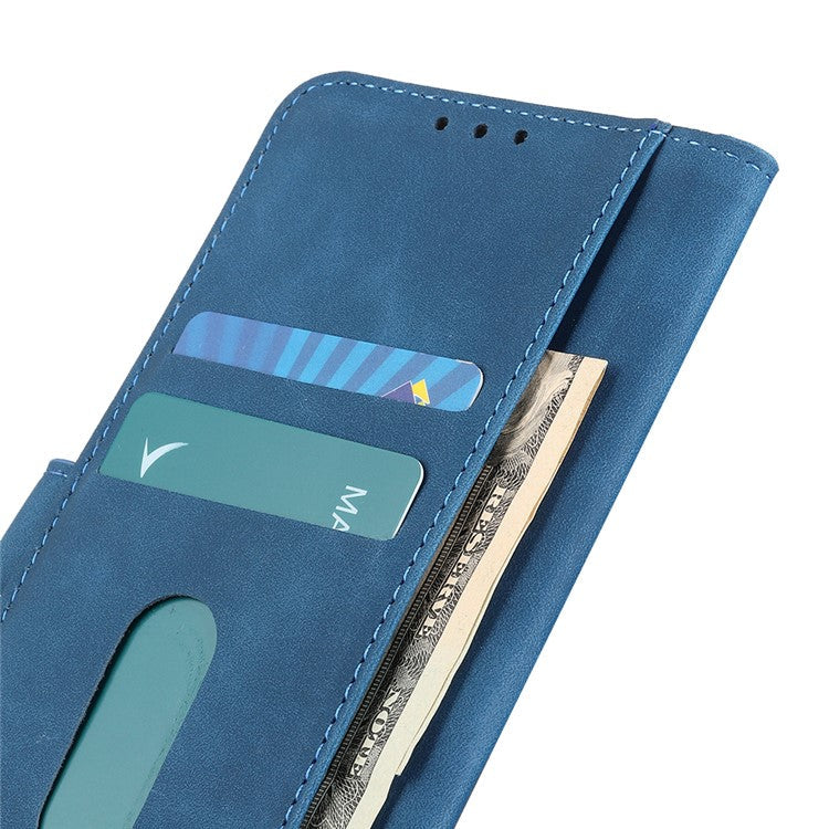 KHAZNEH Retro Style Folio Flip Leather Mobile Phone Wallet Stand Cover Case for Oppo Reno5 Pro Plus 5G/Find X3 Neo - Blue