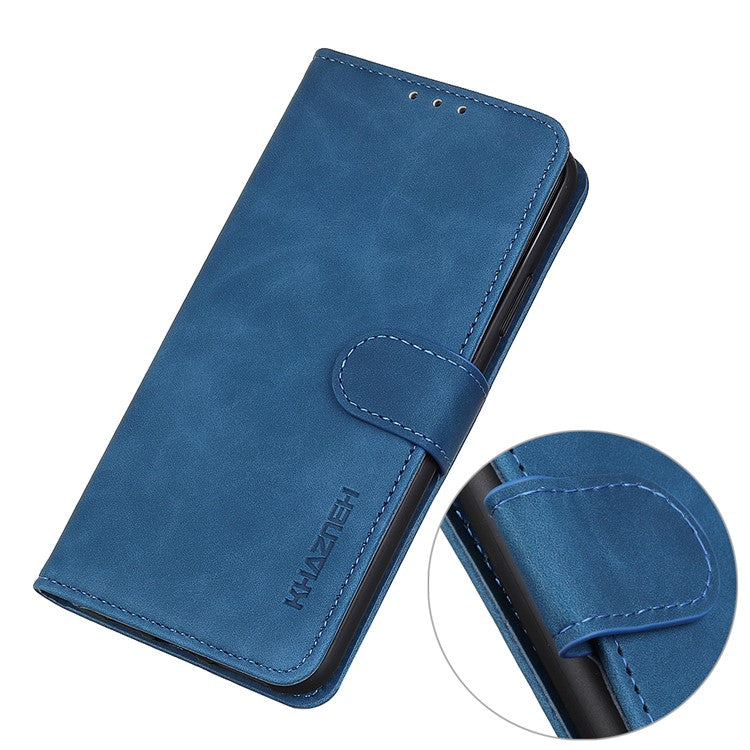 KHAZNEH Retro Style Folio Flip Leather Mobile Phone Wallet Stand Cover Case for Oppo Reno5 Pro Plus 5G/Find X3 Neo - Blue