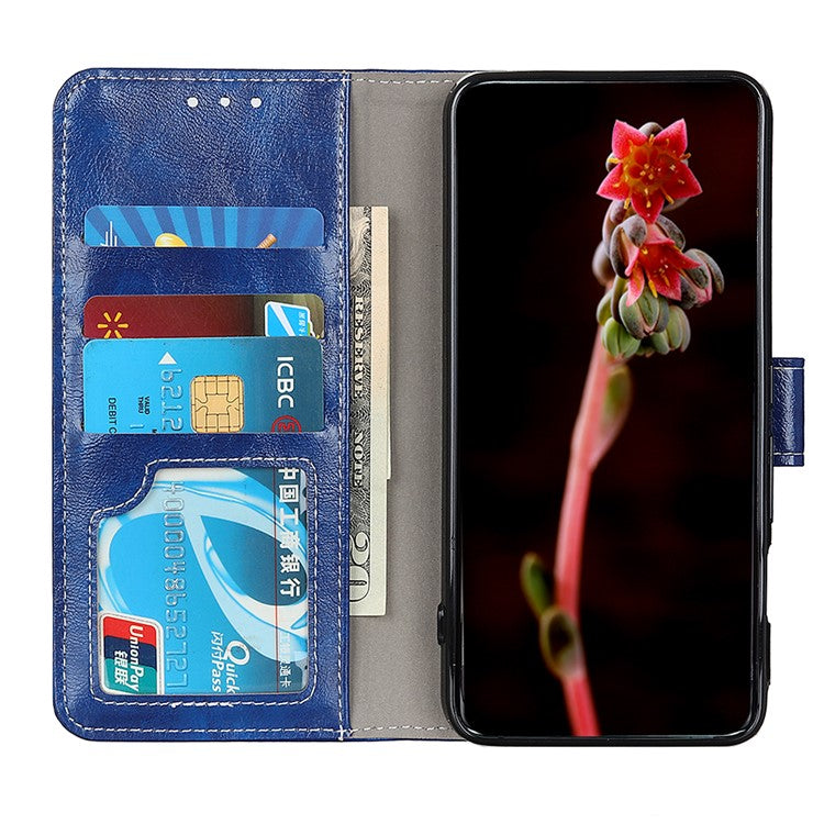 Retro Style Wallet Stand Design Leather Phone Cover Case for Oppo Reno5 5G/Find X3 Lite Crazy Horse Texture Leather Case - Blue
