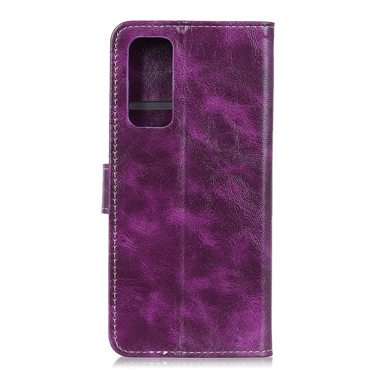 Retro Style Wallet Stand Design Leather Phone Cover Case for Oppo Reno5 5G/Find X3 Lite Crazy Horse Texture Leather Case - Purple