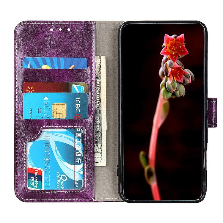 Retro Style Wallet Stand Design Leather Phone Cover Case for Oppo Reno5 5G/Find X3 Lite Crazy Horse Texture Leather Case - Purple