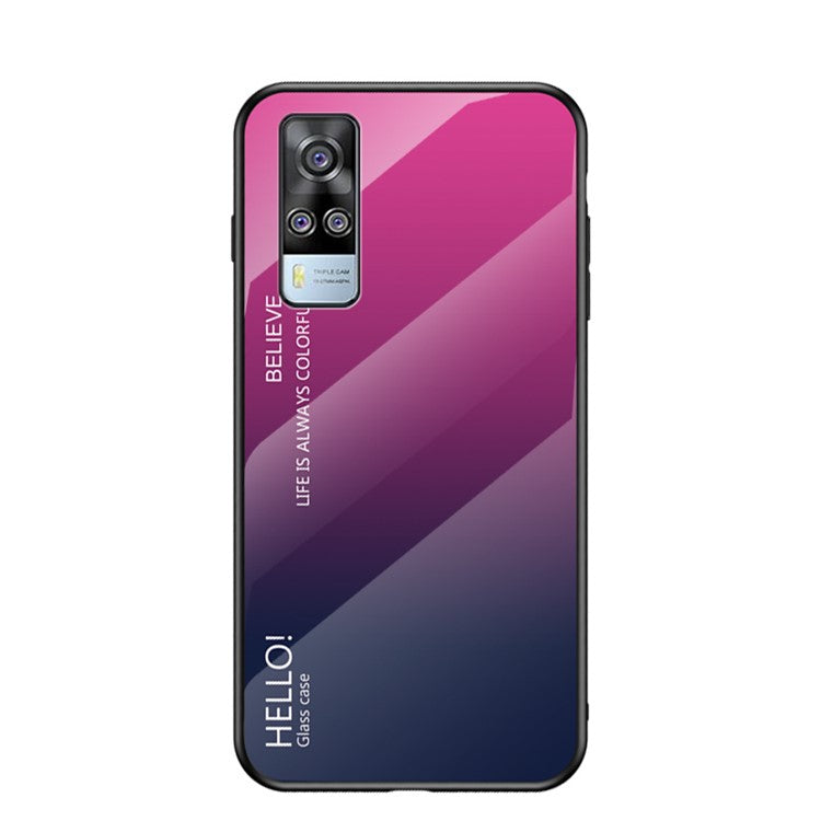 Color Gradient Tempered Glass Cell Phone TPU Frame Back Case for vivo Y51 (2020, December) - Rose/Blue