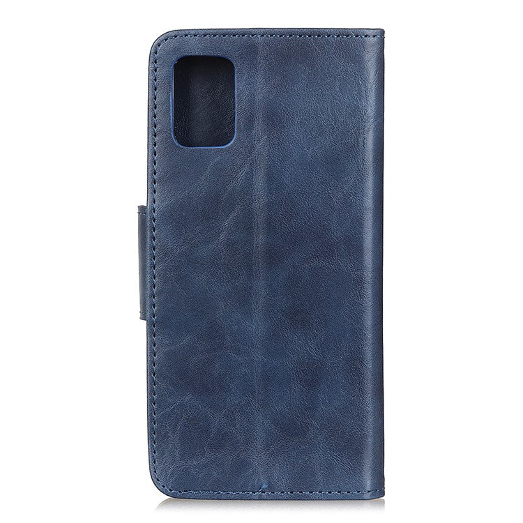 Wallet Stand Design Crazy Horse Split Leather Protector Cover for Oppo Reno5 5G - Blue