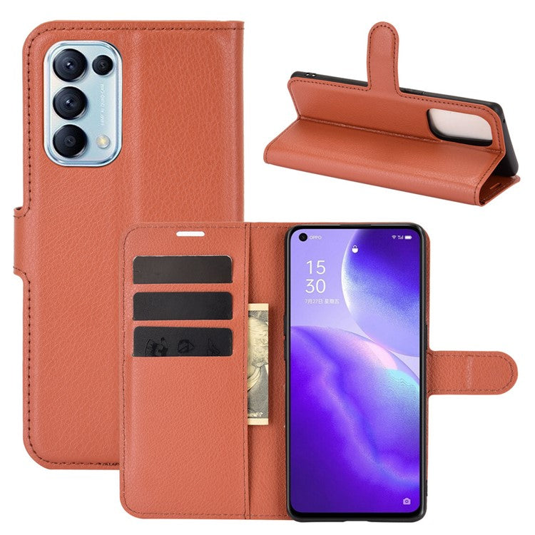 Litchi Texture Leather Phone Protective Cover with Wallet Stand Design for Oppo Reno5 5G/Reno5 4G/Reno5 K/Find X3 Lite - Brown
