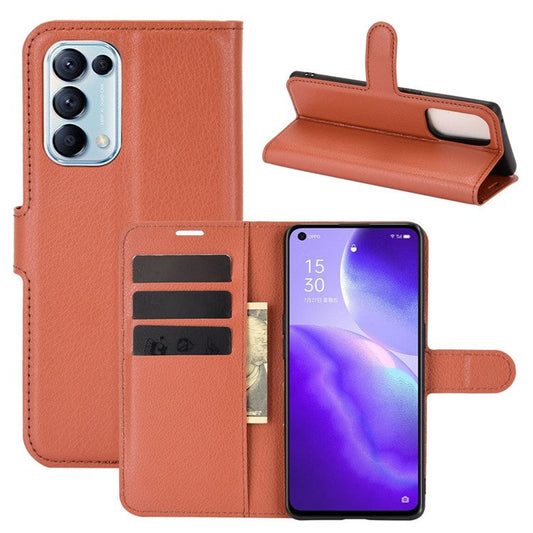 Litchi Texture Leather Phone Protective Cover with Wallet Stand Design for Oppo Reno5 5G/Reno5 4G/Reno5 K/Find X3 Lite - Brown