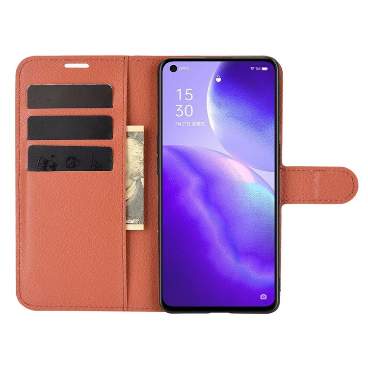 Litchi Texture Leather Phone Protective Cover with Wallet Stand Design for Oppo Reno5 5G/Reno5 4G/Reno5 K/Find X3 Lite - Brown