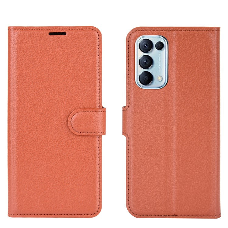Litchi Texture Leather Phone Protective Cover with Wallet Stand Design for Oppo Reno5 5G/Reno5 4G/Reno5 K/Find X3 Lite - Brown