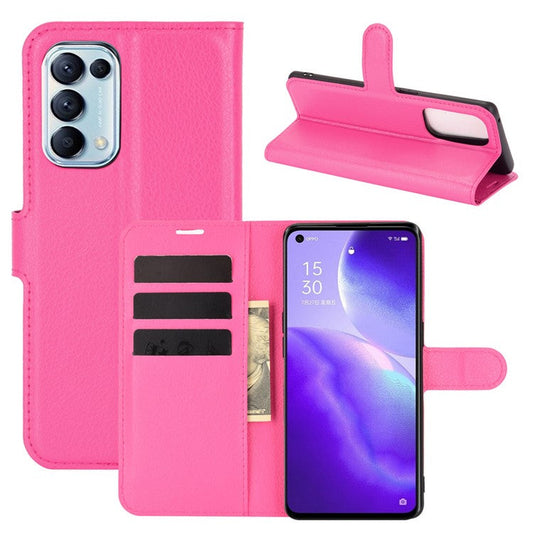 Litchi Texture Leather Phone Protective Cover with Wallet Stand Design for Oppo Reno5 5G/Reno5 4G/Reno5 K/Find X3 Lite - Rose