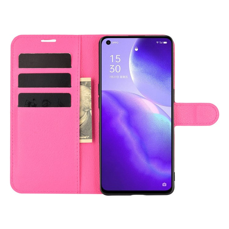 Litchi Texture Leather Phone Protective Cover with Wallet Stand Design for Oppo Reno5 5G/Reno5 4G/Reno5 K/Find X3 Lite - Rose