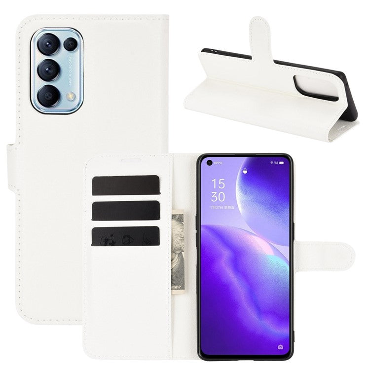 Litchi Texture Leather Phone Protective Cover with Wallet Stand Design for Oppo Reno5 5G/Reno5 4G/Reno5 K/Find X3 Lite - White