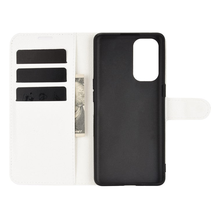Litchi Texture Leather Phone Protective Cover with Wallet Stand Design for Oppo Reno5 5G/Reno5 4G/Reno5 K/Find X3 Lite - White