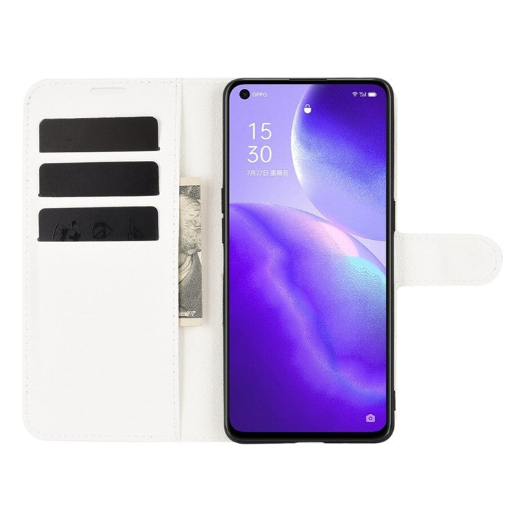 Litchi Texture Leather Phone Protective Cover with Wallet Stand Design for Oppo Reno5 5G/Reno5 4G/Reno5 K/Find X3 Lite - White