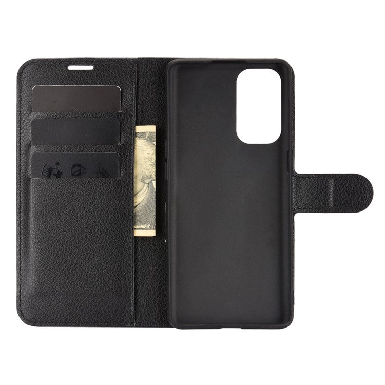 Litchi Texture Leather Phone Protective Cover with Wallet Stand Design for Oppo Reno5 5G/Reno5 4G/Reno5 K/Find X3 Lite - Black