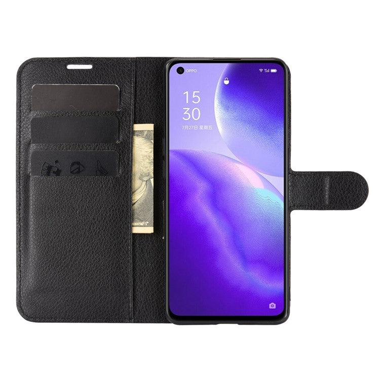 Litchi Texture Leather Phone Protective Cover with Wallet Stand Design for Oppo Reno5 5G/Reno5 4G/Reno5 K/Find X3 Lite - Black