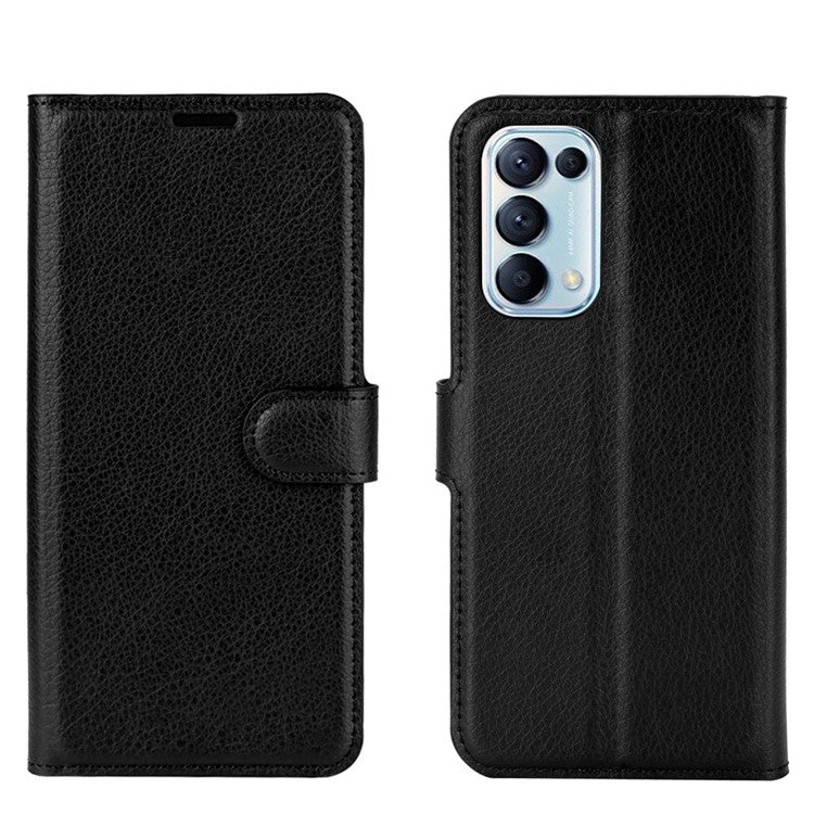 Litchi Texture Leather Phone Protective Cover with Wallet Stand Design for Oppo Reno5 5G/Reno5 4G/Reno5 K/Find X3 Lite - Black