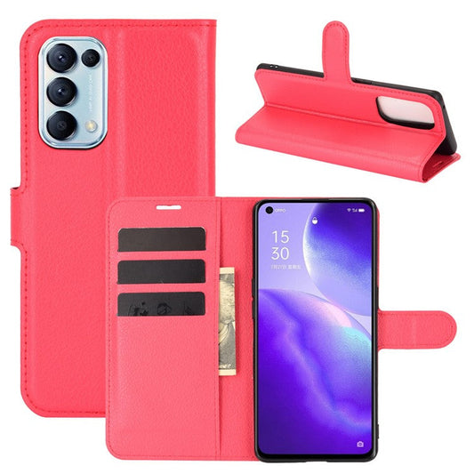 Litchi Texture Leather Phone Protective Cover with Wallet Stand Design for Oppo Reno5 5G/Reno5 4G/Reno5 K/Find X3 Lite - Red