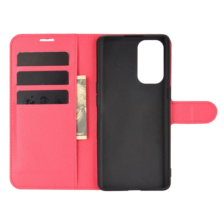 Litchi Texture Leather Phone Protective Cover with Wallet Stand Design for Oppo Reno5 5G/Reno5 4G/Reno5 K/Find X3 Lite - Red