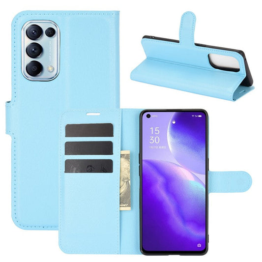 Litchi Texture Leather Phone Protective Cover with Wallet Stand Design for Oppo Reno5 5G/Reno5 4G/Reno5 K/Find X3 Lite - Blue