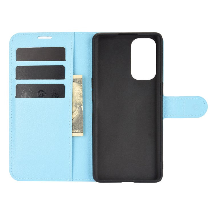 Litchi Texture Leather Phone Protective Cover with Wallet Stand Design for Oppo Reno5 5G/Reno5 4G/Reno5 K/Find X3 Lite - Blue