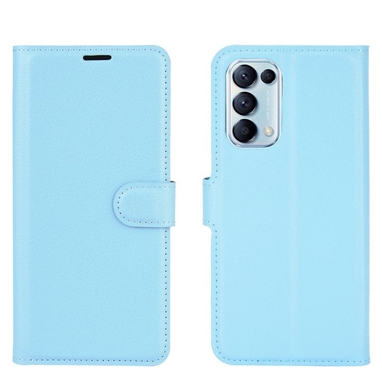 Litchi Texture Leather Phone Protective Cover with Wallet Stand Design for Oppo Reno5 5G/Reno5 4G/Reno5 K/Find X3 Lite - Blue