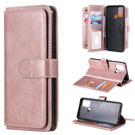 KT Multi-functional Series-1 Quality Leather Wallet Design Cover Shell with 10 Card Slots for Realme 7i (Global) / Realme C17 - Rose Gold
