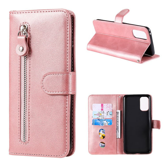 Zipper Pocket Leather Wallet Stand Case for Realme 7 Pro - Rose Gold