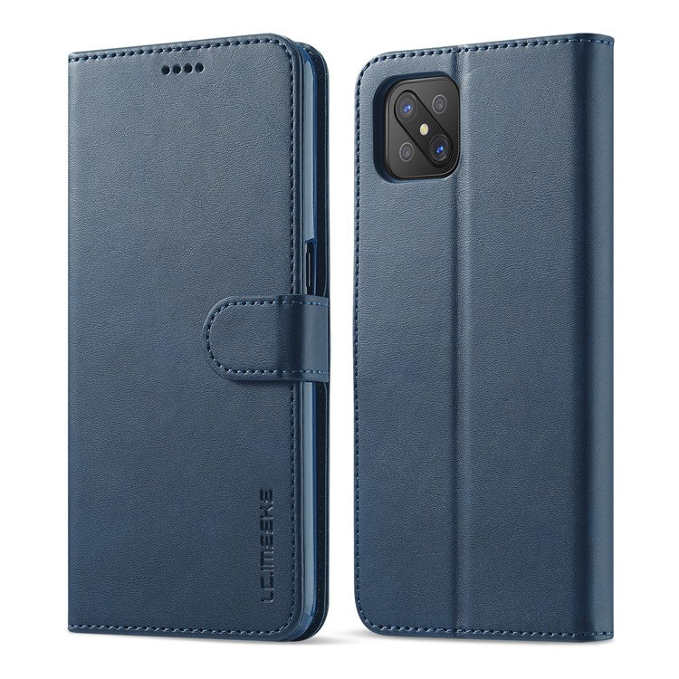 LC.IMEEKE Strong Auto-Absorbed Business Style Leather Phone Cover Shell for Oppo Reno4 Z 5G / Oppo A92s - Blue
