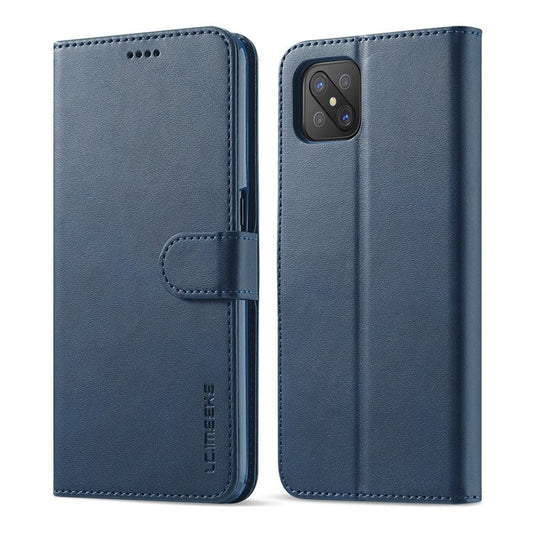 LC.IMEEKE Strong Auto-Absorbed Business Style Leather Phone Cover Shell for Oppo Reno4 Z 5G / Oppo A92s - Blue