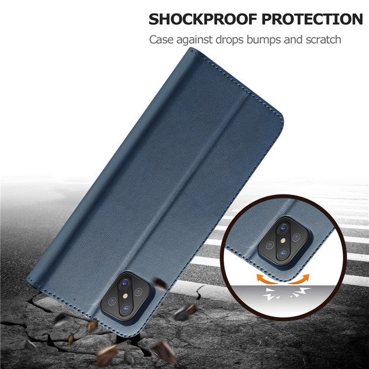 LC.IMEEKE Strong Auto-Absorbed Business Style Leather Phone Cover Shell for Oppo Reno4 Z 5G / Oppo A92s - Blue