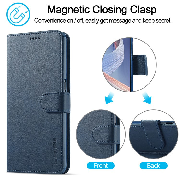 LC.IMEEKE Strong Auto-Absorbed Business Style Leather Phone Cover Shell for Oppo Reno4 Z 5G / Oppo A92s - Blue